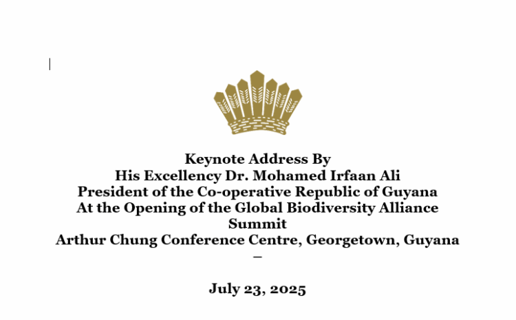  Keynote Address by President Dr Irfaan Ali – Opening Ceremony – Global Biodiversity Summit